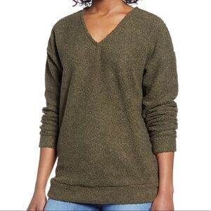 Caslon | Shearling teddy sweater | Olive Green